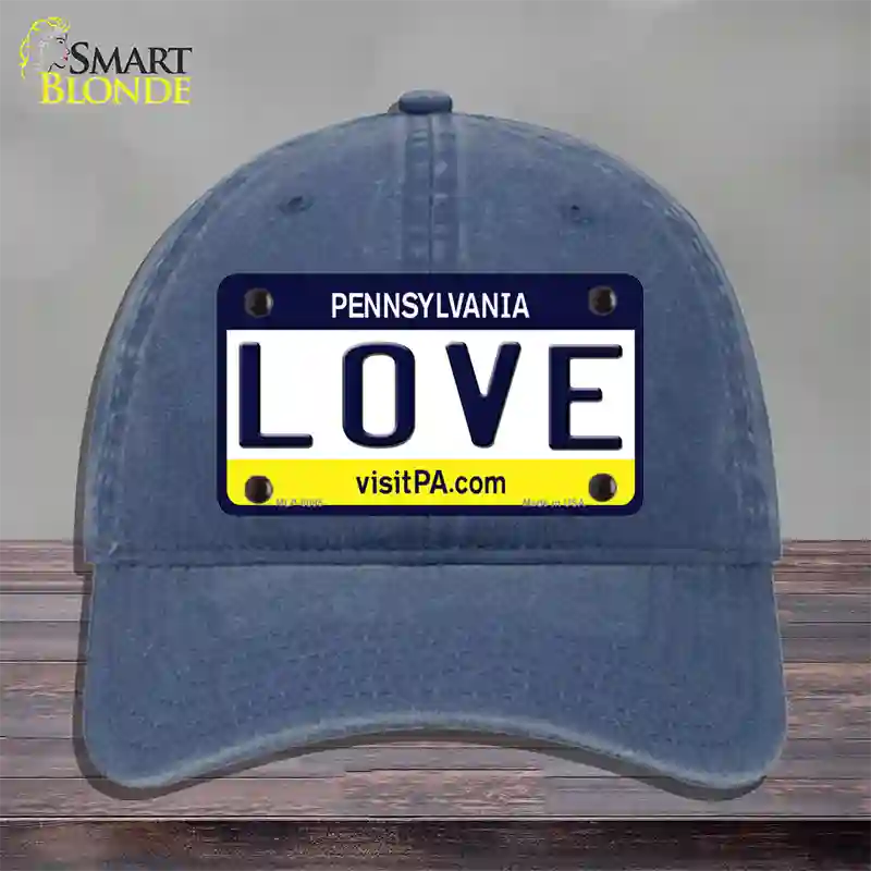 Love Pennsylvania State Novelty License Plate Hat Unconstructed Cotton / Navy