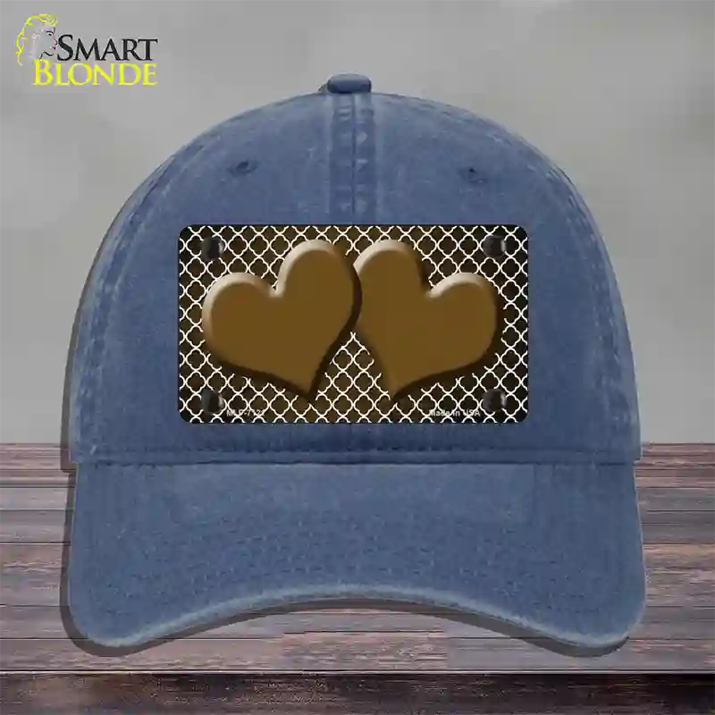 Brown White Quatrefoil Hearts Oil Rubbed Novelty License Plate Hat Unconstructed Cotton / Navy