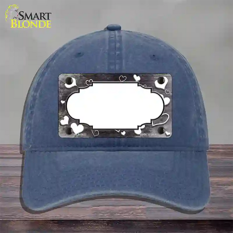 Black White Love Scallop Oil Rubbed Novelty License Plate Hat Unconstructed Cotton / Navy