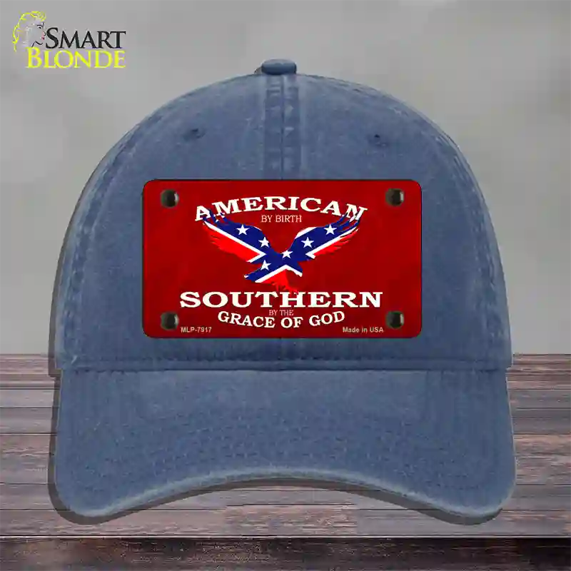 American By Birth Novelty License Plate Hat Unconstructed Cotton / Navy