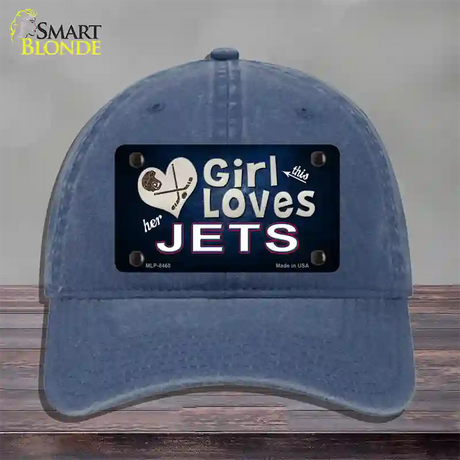 This Girl Loves Her Jets Hockey Novelty License Plate Hat Unconstructed Cotton / Navy