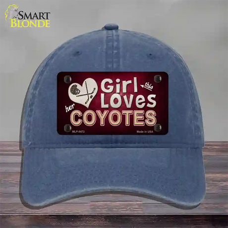 This Girl Loves Her Coyotes Novelty License Plate Hat Unconstructed Cotton / Navy