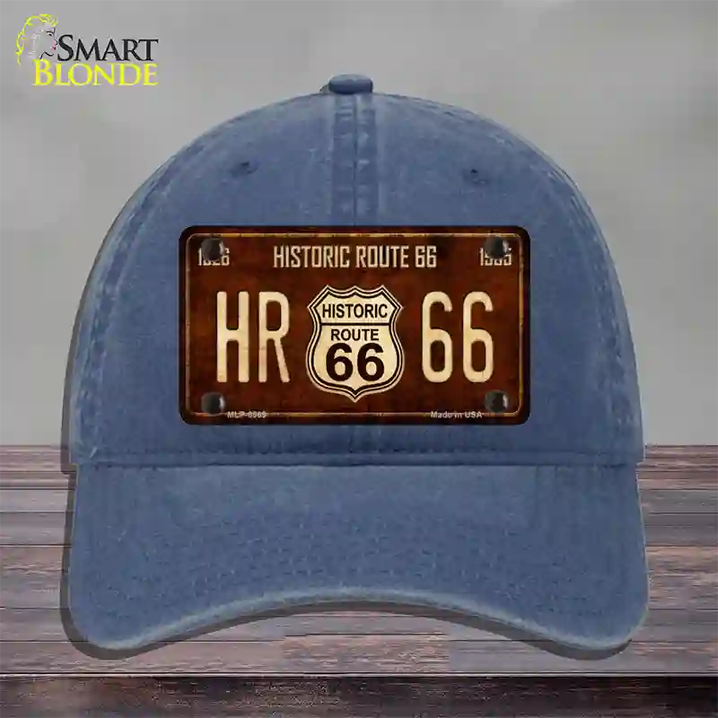 Historic Route 66 Vintage Novelty License Plate Hat Unconstructed Cotton Navy