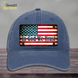 In God We Trust American Flag Novelty License Plate Hat Unconstructed Cotton / Navy