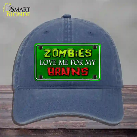 Zombies Love Me Novelty License Plate Hat Unconstructed Cotton / Navy