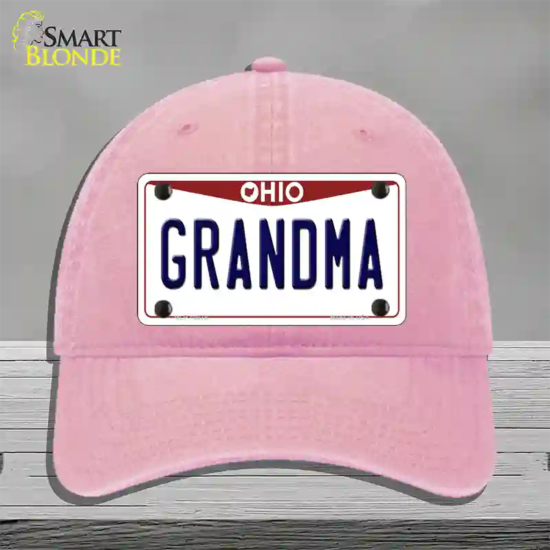 Grandma Ohio Novelty License Plate Hat Unconstructed Cotton / Pink