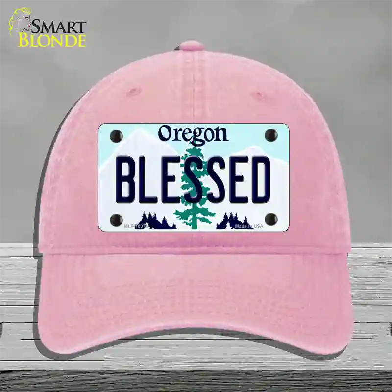 Blessed Oregon Novelty License Plate Hat Unconstructed Cotton / Pink