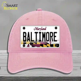 Baltimore Maryland Novelty License Plate Hat Unconstructed Cotton / Pink