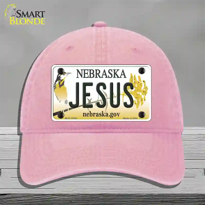 Jesus Nebraska Novelty License Plate Hat Unconstructed Cotton / Pink