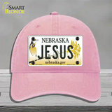 Jesus Nebraska Novelty License Plate Hat Unconstructed Cotton / Pink