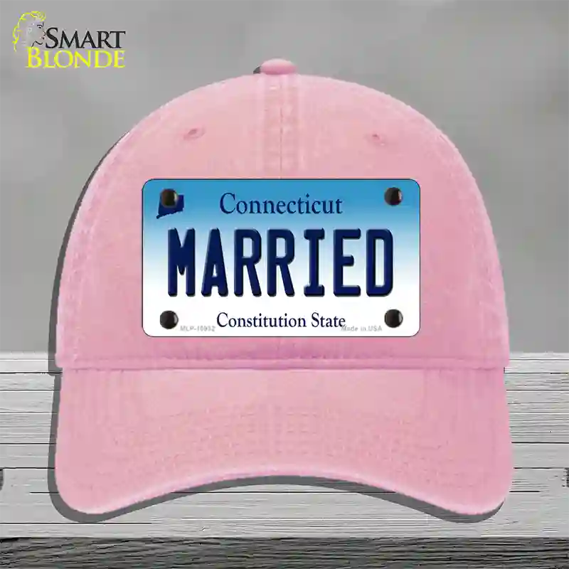 Married Connecticut Novelty License Plate Hat Unconstructed Cotton / Pink