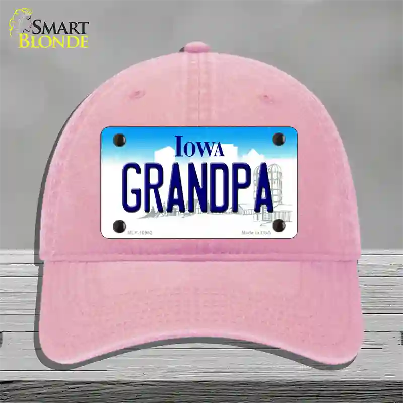 Grandpa Iowa Novelty License Plate Hat Unconstructed Cotton / Pink