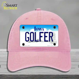 Golfer Iowa Novelty License Plate Hat Unconstructed Cotton / Pink