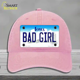Bad Girl Iowa Novelty License Plate Hat Unconstructed Cotton / Pink
