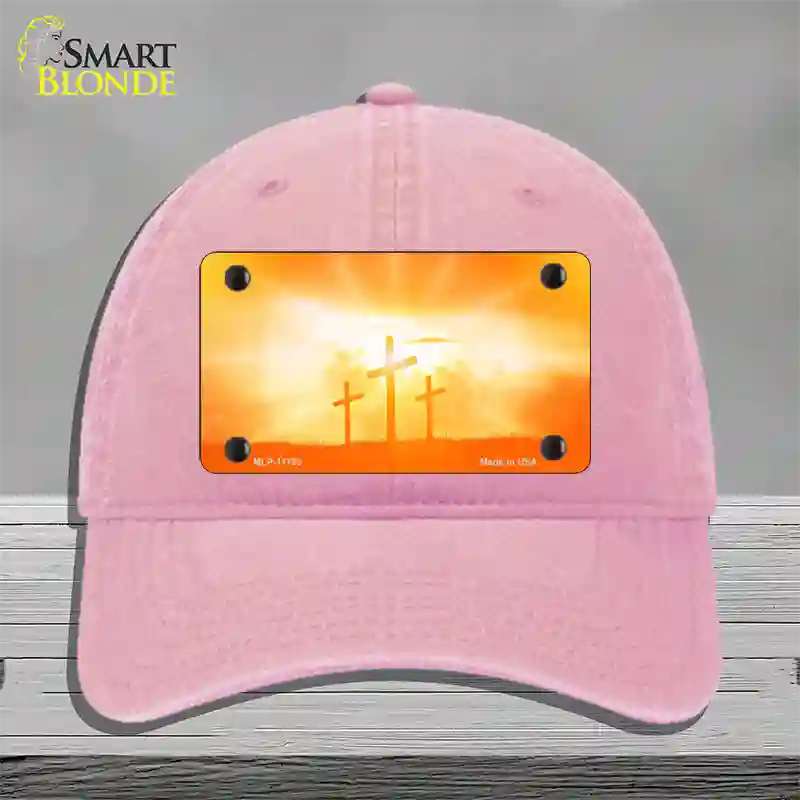 Crosses in the Sun Orange Novelty License Plate Hat Unconstructed Cotton / Pink