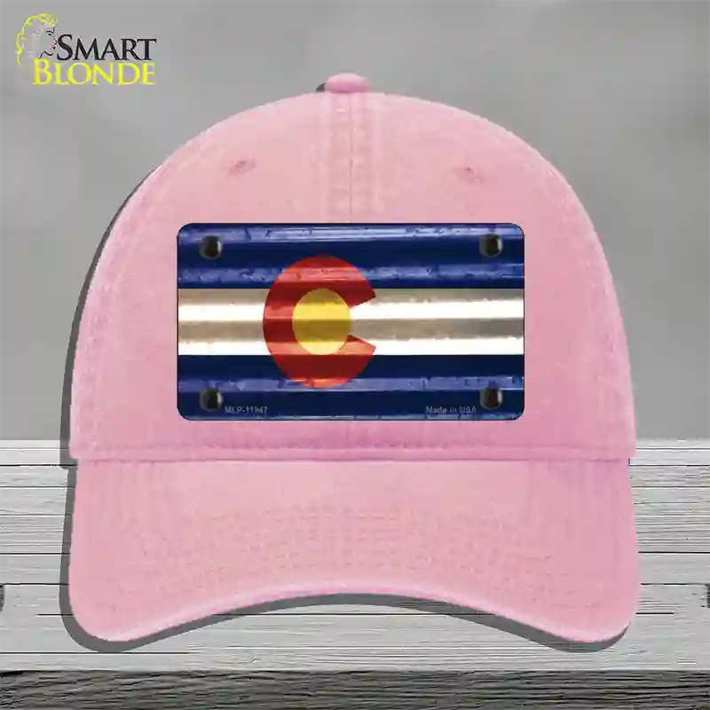 Colorado Corrugated Flag Novelty License Plate Hat Unconstructed Cotton Pink