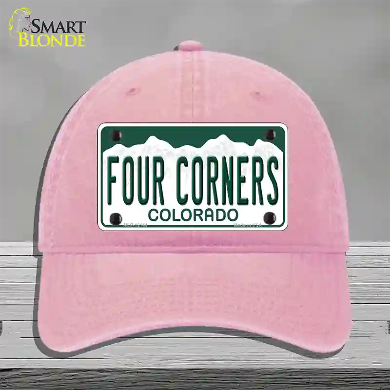 Four Corners Colorado Novelty License Plate Hat Unconstructed Cotton Pink