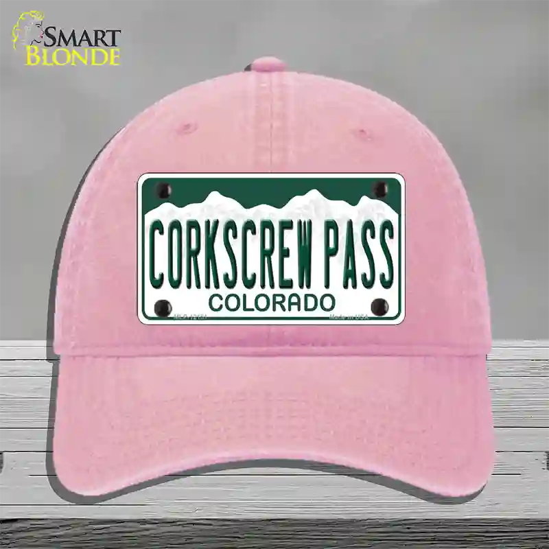 Corkscrew Pass Colorado Novelty License Plate Hat Unconstructed Cotton Pink