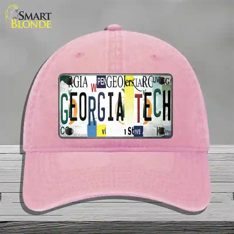 Georgia Tech Strip Art Novelty License Plate Hat Tag Unconstructed Cotton Pink