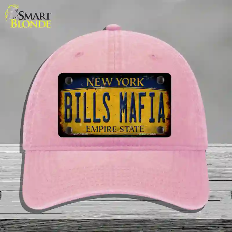 Bills Mafia New York Yellow Rusty Novelty License Plate Hat Tag Unconstructed Cotton Pink