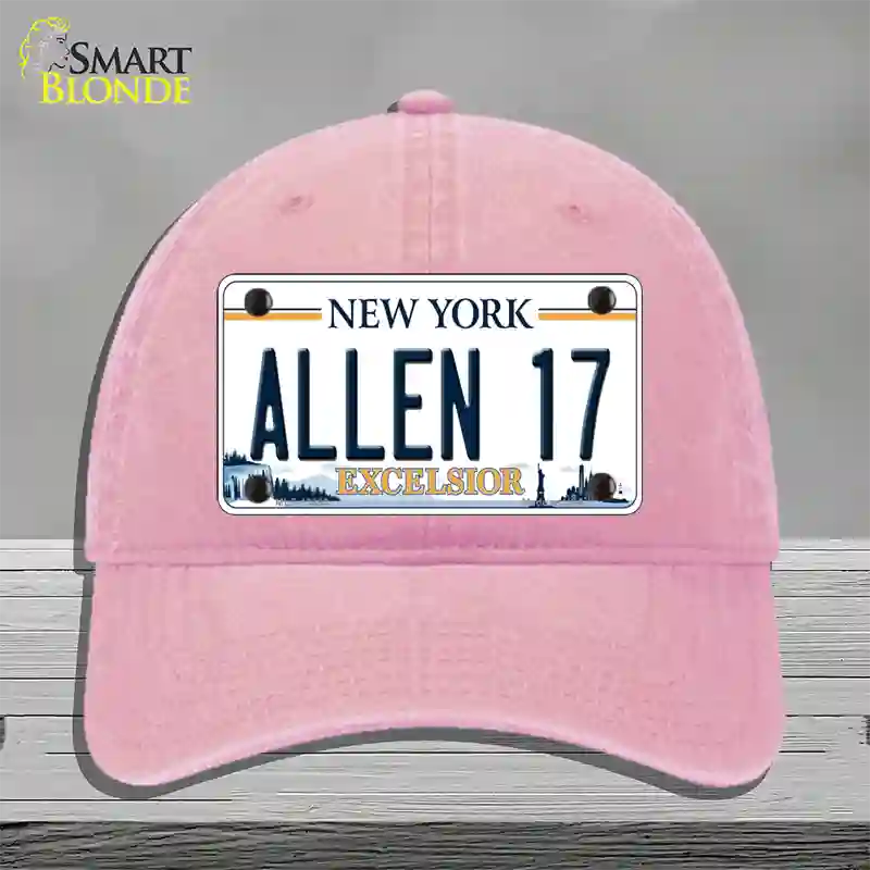 Allen 17 NY Excelsior Novelty License Plate Hat Tag Unconstructed Cotton Pink