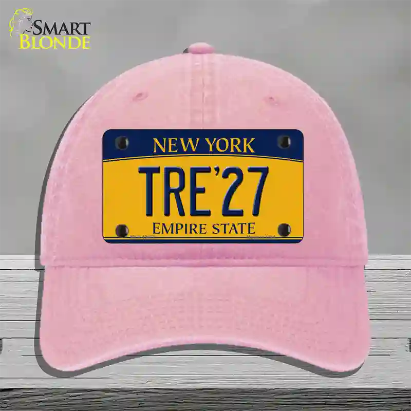 Tre 27 New York Yellow Novelty License Plate Hat Tag Unconstructed Cotton Pink