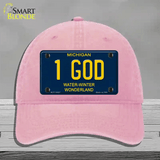1 God Michigan Blue Novelty License Plate Hat Unconstructed Cotton / Pink