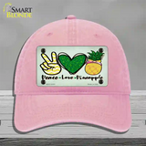 Peace Love Pineapple Novelty License Plate Hat Unconstructed Cotton / Pink
