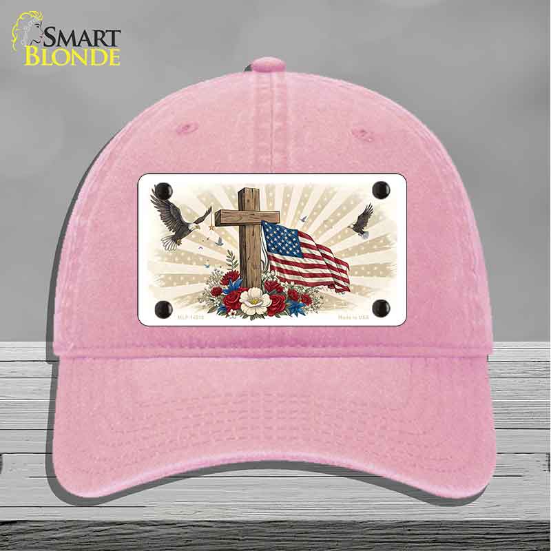 Eagle Flag and Cross Novelty License Plate Hat HAT-MLP-14510