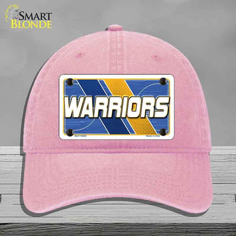 Pink cap with 'Warriors' logo on a gray background