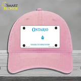 Ontario Canada Novelty License Plate Hat Unconstructed Cotton / Pink