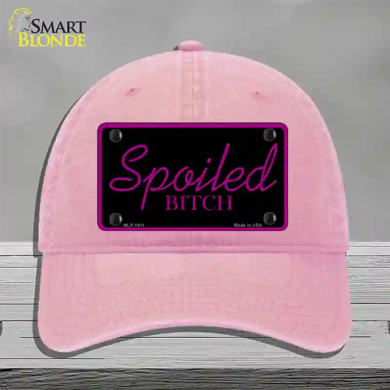 Spoiled Bitch Novelty License Plate Hat Unconstructed Cotton / Pink
