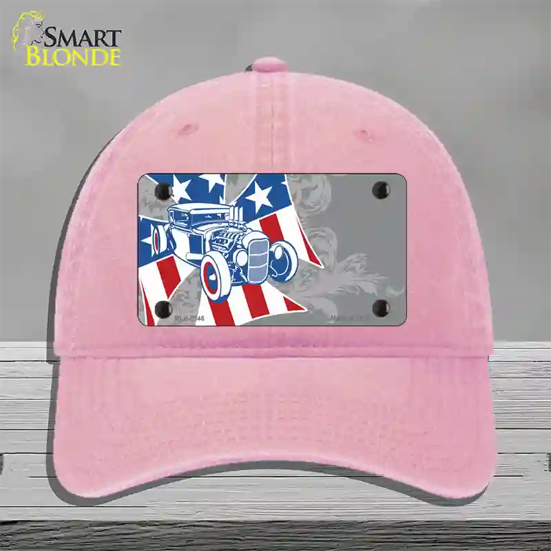 Retro Rod Offset Novelty License Plate Hat Unconstructed Cotton / Pink