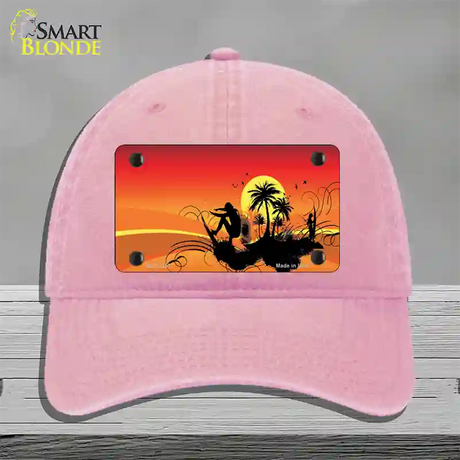 Sunset Surfer Novelty License Plate Hat Unconstructed Cotton / Pink