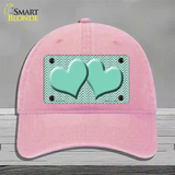 Mint White Chevron Mint Center Hearts Novelty License Plate Hat Unconstructed Cotton / Pink