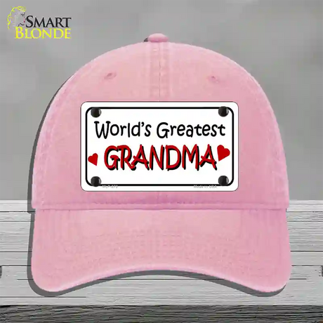 Worlds Greatest Grandma Novelty License Plate Hat Unconstructed Cotton / Pink