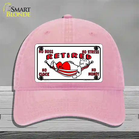 Retired With Hammock Novelty License Plate Hat Unconstructed Cotton / Pink
