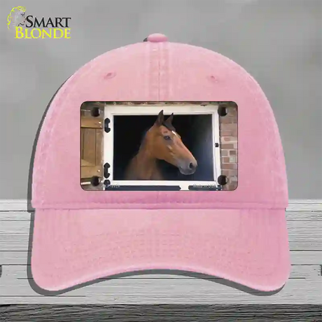 Horse In Barn Novelty License Plate Hat Unconstructed Cotton / Pink