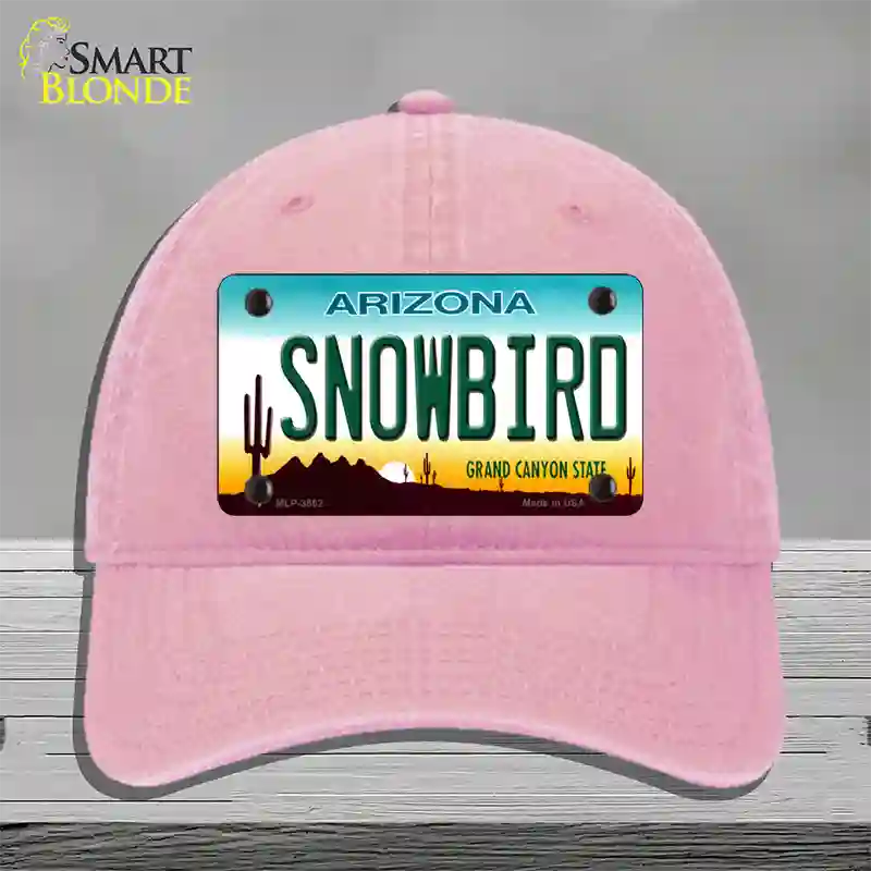 Snowbird Arizona Novelty License Plate Hat Unconstructed Cotton / Pink