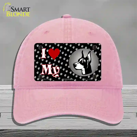 I Love My Doberman Novelty License Plate Hat Unconstructed Cotton / Pink