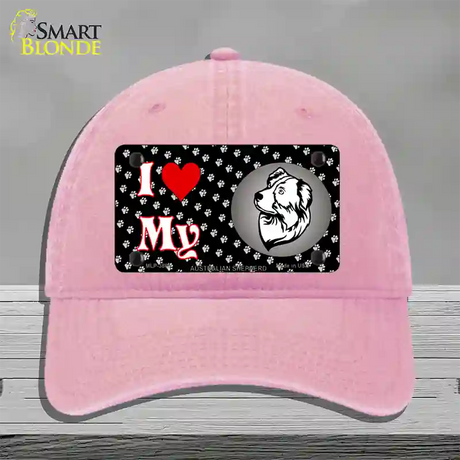 I Love My Australian Shepherd Novelty License Plate Hat Unconstructed Cotton / Pink