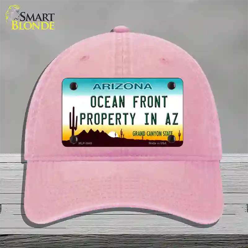 Ocean Front Property Novelty License Plate Hat Unconstructed Cotton / Pink