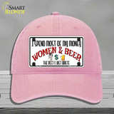 Money On Women And Beer Novelty License Plate Hat Unconstructed Cotton / Pink