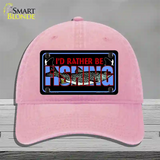 Rather Be Fishing Novelty License Plate Hat Unconstructed Cotton / Pink