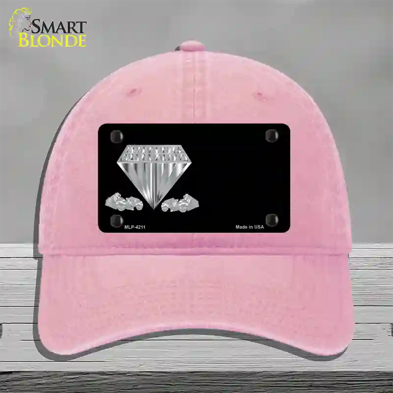 Diamonds Offset Novelty License Plate Hat Unconstructed Cotton / Pink