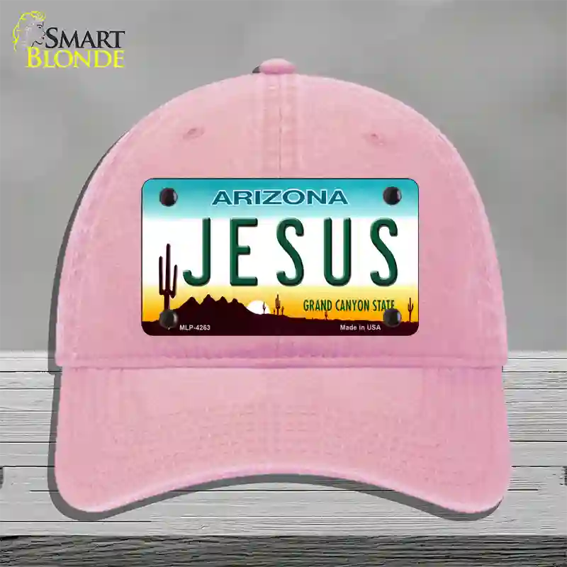 Jesus Arizona State Novelty License Plate Hat Unconstructed Cotton / Pink