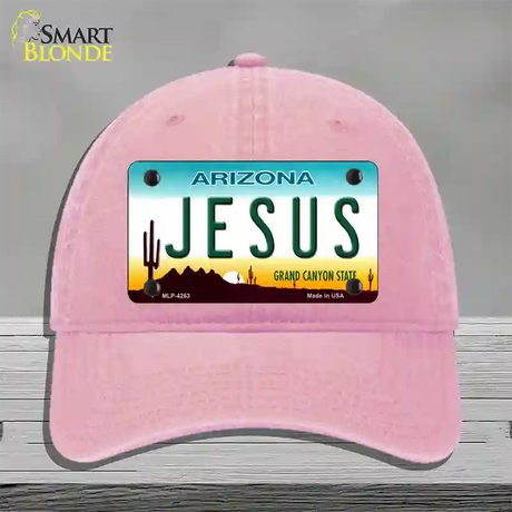 Jesus Arizona State Novelty License Plate Hat Unconstructed Cotton / Pink