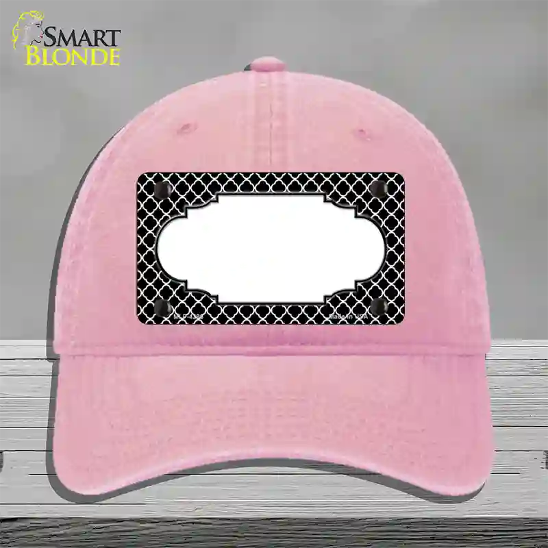 Black White Quatrefoil Center Scallop Novelty License Plate Hat Unconstructed Cotton / Pink
