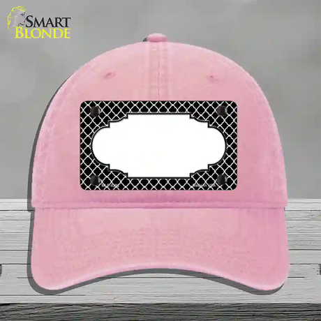 Black White Quatrefoil Center Scallop Novelty License Plate Hat Unconstructed Cotton / Pink
