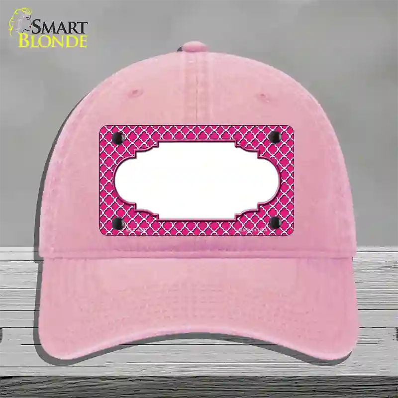 Pink White Quatrefoil Center Scallop Novelty License Plate Hat Unconstructed Cotton / Pink